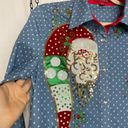 JACK  b. quick Women’s Blue Polka Dot Sequined Holiday Button Blouse Size S Photo 2