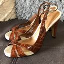 Isaac Mizrahi Shiny Burnt Orange/Brown Heels Photo 3