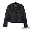 Ann Taylor  Wool Blend Tweed Black Fringed Blazer Jacket Size 2 Petites Photo 0