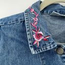 Bill Blass  (L) VINTAGE Y2K Blue Denim Pink Floral Embroidered Vest Jean Jacket Photo 3