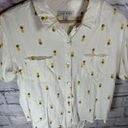 Rae Dunn  Women's Linen Pineapple Print Button Up Shirt Short Sleeve Collar Large Photo 3