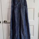 CAbi  100% Linen Chambray Halter Maxi Dress L #995 Blue Prairie Jumper Pockets Photo 4