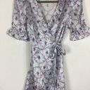 Hill House  100% Silk Nima Wrap Mini Dress Small Blue Floral Cabernet Trellis Photo 9