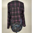 Black Rainn  - Roll Tab Sleeve V Neck Pullover Blouse Purple Black Plaid - Medium Photo 4