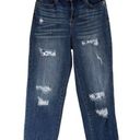 INC  SZ 2/26 Boyfriend Cuffed Jeans Mid-Rise Stretch Distressed Patches Blue New Photo 0