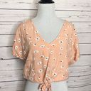 Sim & Sam  Peach Floral Daisy Print Tie Front Crop Top Size Small Photo 4