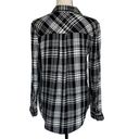 Style & Co  Small Button-Up Top Plaid Pocket Long Sleeve Hi-Low Hem Black White Photo 3