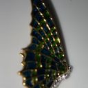 Kenneth J Lane Vintage KJL Goldtone Metal Butterfly Brooch 3d Wings Green Enamel Rhinestone  Photo 4