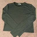 Mango olive green ribbed crop thick crew neck long sleeve Photo 0