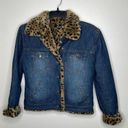 Vintage 90s 1990s y2k 2000s denim jacket with cheetah print faux fur lining retr Blue Photo 5