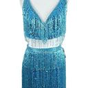 Jovani  Fringe Dress Blue Two Piece Sequin Mini Skirt Set Photo 2