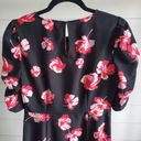 Popsugar  Black Floral midi dress with side slit short sleeves, size S Retro Photo 1