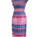 Pink Rose Small Casual Summer Maxi Pink Blue FLoral Smocked Dress Photo 2