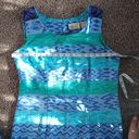 Kathie Lee Collection blue multi pattern midi tank dress size 10 Photo 13