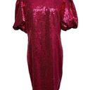 Krass&co NY &  Sequin puff sleeve mini dress magenta pink red sash bow size large L Photo 2