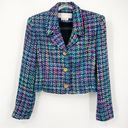 Doncaster Vintage 80s  Silk Multicolored Crop Blazer Size 6 Statement Gold Button Photo 0