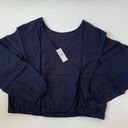 Loft NWT  Navy Striped Wrap Back Cropped Top Size M Photo 2