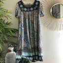 Vintage Blue and black floral animal cheetah leopard zebra granny maxi loose flowy milkmaid nightgown with a square neckline and short sleeves Photo 1