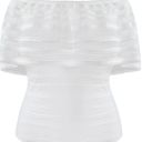 BCBGMAXAZRIA  Ruffled Striped-Lace Bodysuit Off-The Shoulders White Size S NEW Photo 3