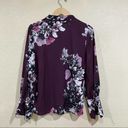 Natori  Purple Floral Neck Tie Button Down Blouse Photo 9