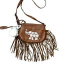 Boutique Boho Faux Leather Elephant Fringe Crossbody Bag Purse Brown Festival Photo 0