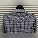 Guess  Gray/Black Plaid Long Sleeve Pearl Snap Shirt Studs Size M Rhinestones Raw Photo 6