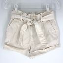 EXPRESS  Shortie Extreme High Rise with Tie Belt Paper Bag Shorts Cream Size 6 Photo 0