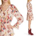 Joie  Nour Floral Ruffle V Neck Long Sleeves Pink Silk Mini Dress Size XS Photo 2