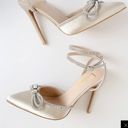 Lulus Ivory Satin Rhinestone Ankle Strap Pointed Toe Pump Photo 4