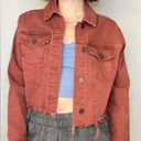 Unpublished  Distressed Denim Jacket Brick Red Color Cropped Frayed Photo 3