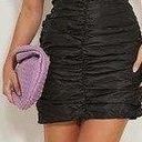 Naked Wardrobe  Black Faux Leather Puff Sleeve Ruched Mini Bodycon Dress Size L Photo 0