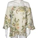 Chaser  Shirt Womens Medium Cream Green Floral Off Shoulder Blouse Botanical Photo 0