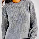 Nine West Shiny Gray Knit Crewneck Pullover Sweater - Silver Diamonds Jewels Holiday Photo 1