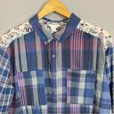 Caslon Blouse Button-Up Patchwork Style Gauzy Medium Shirt Top Blue Long Sleeves Photo 0