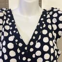 Loft  Navy White Polka Dot V-Neck Ruffled Flowy MIDI Dress- Medium Photo 4