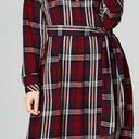 J.Jill , Ruby Red Plaid Belted Long Sleeve Midi Shirt Dress w Pockets Medium Photo 0