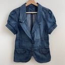 Guess Vintage  Y2K 90s Denim Blue Collared Button Up Puff Short Sleeve Peplum Top Photo 1