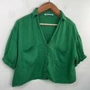 ZARA  Linen Front Button Closure Green Cropped size Medium Photo 2