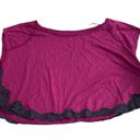 We The Free  Hot Raspberry Pink crop top gray lace trim Oversized NEW Size SMALL Photo 3