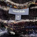 Modcloth  Black Multicolor Metallic Chenille Fuzzy Long Sleeve Open Cardigan Sz M Photo 7