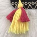 JustFab Just‎ Fab Fold Over Bag Yellow Pom Pom Tassel Trim Colorful Clutch Purse Photo 4