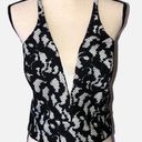 Bardot  Lace Bustier Halter Cropped Top Black White Size Large Deep V BRAND NEW Photo 0