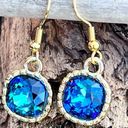 Bermuda Earrings made with  Blue Swarovski crystal and gold earwires handcrafted Photo 4