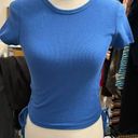 Chicka-d , NWT Blue ribbed crop top with ruching and ties on sides. Small Photo 0