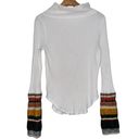 Free People  Women’s Size L White Mixed Up Cuff Thermal Turtleneck Sweater Top Photo 8