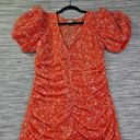 ASOS  Design Womens 10 Orange Ruched Maxi Dress Floral Embroidery Puff Sleeves Photo 7