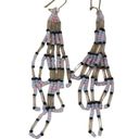 None Vintage Beaded Hook Earrings, Pink Black Clear Blue Beaded Fringes Earrings Photo 1