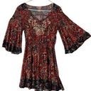 Flying Tomato  womens small red paisley boho dress flare bell sleeve cute fairy b Photo 0