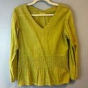 CP Shades  Blouse Bright Neon Green V Neck Peplum Linen Top Sz M EUC Photo 0