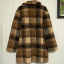 American Eagle  Outfitters Plaid Teddy Full Coat Oversize Brown Tan Lined Size L Photo 7